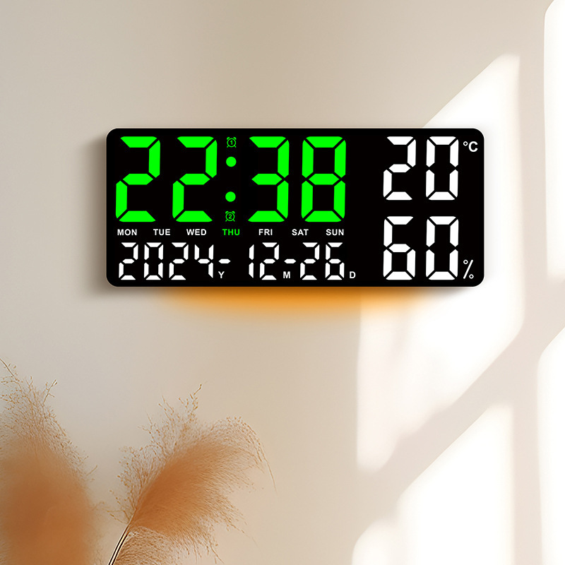 New Temperature and Humidity Living Room Wall Clock Simple Multifunctional Electronic Clock Large Font with Night Light Multiple Alarm Groups GH9002
