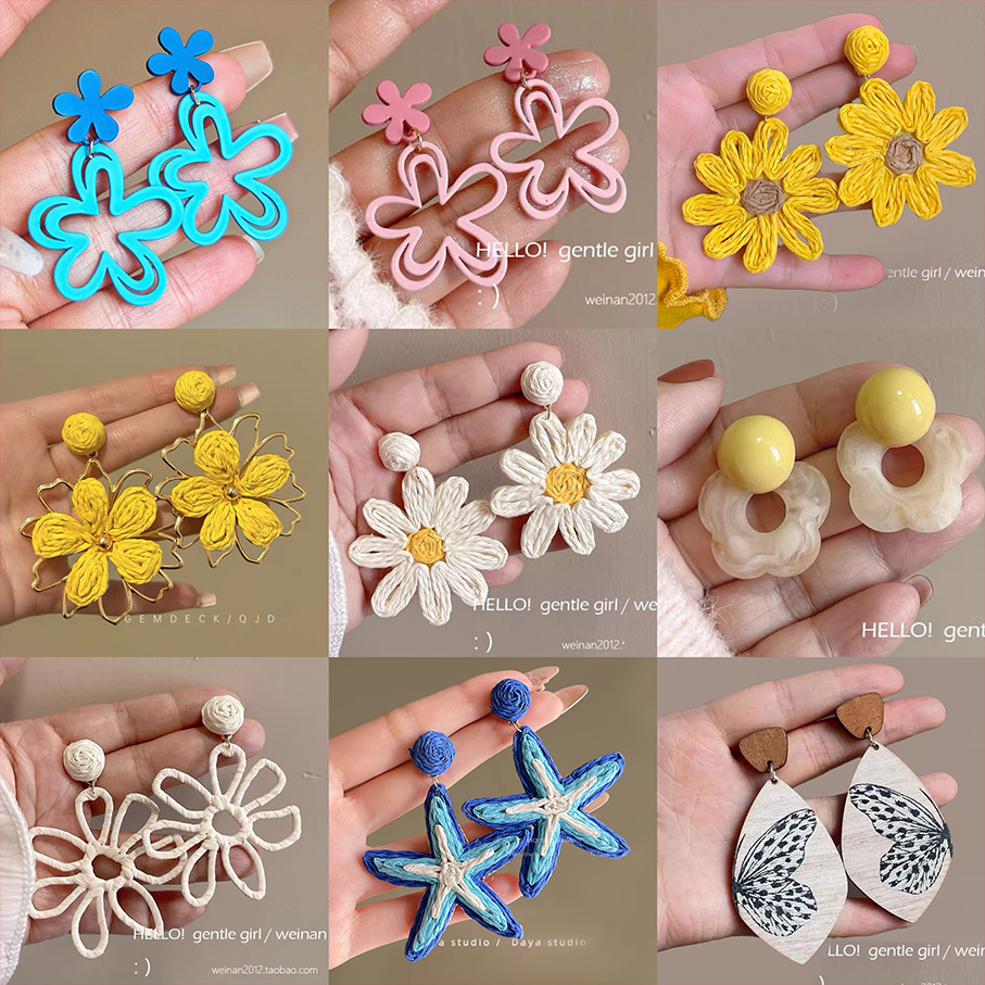 2025 new resort style sunflower earrings women exaggerated handmade woven ear accessories ear cuffs no ear hole earrings