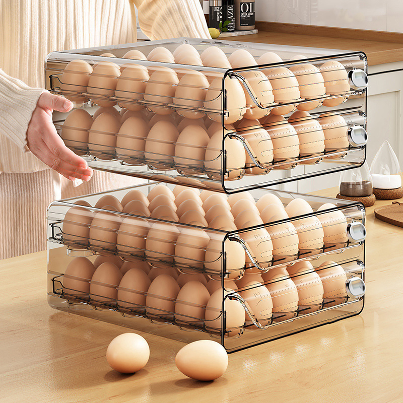 Egg Storage Box Kitchen Refrigerator Egg Box Plastic Transparent Multi-Specification Double-Layer Drawer Type Egg Box