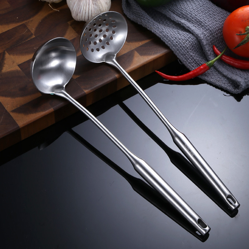 Soup spoon household long handle large size serving soup stainless steel thickened porridge spoon hot pot spoon slotted spoon small set