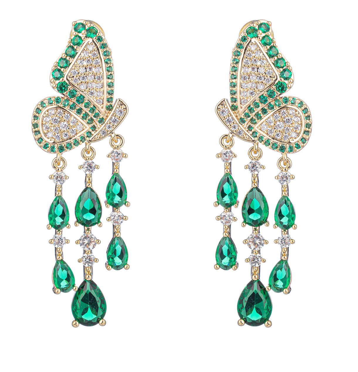 New butterfly wing waterdrop tassel micro-set earrings luxury elegant evening dress ear accessories