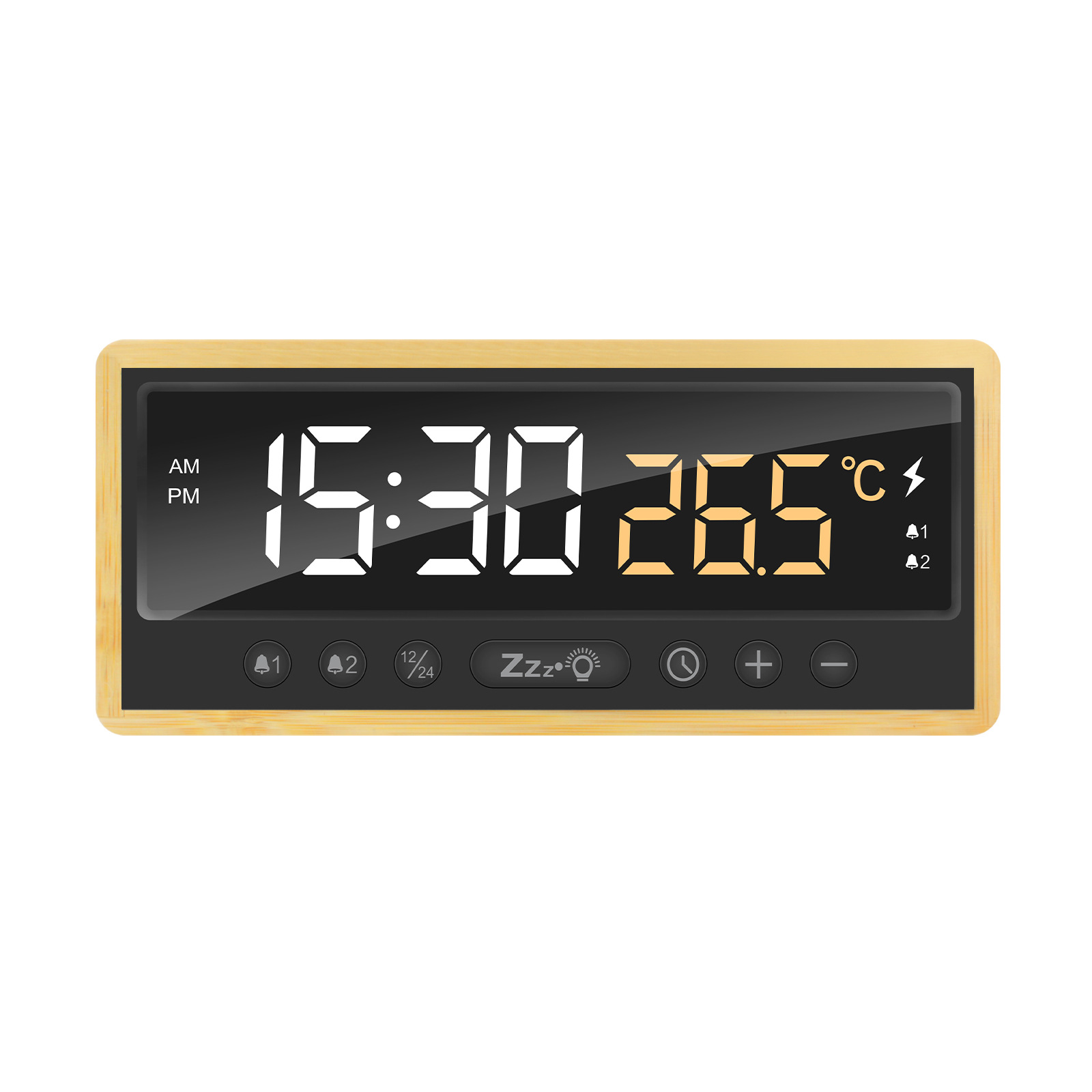 New eco-friendly bamboo wood three-in-one 15W wireless charger clock alarm temperature display brightness adjustment wireless charger