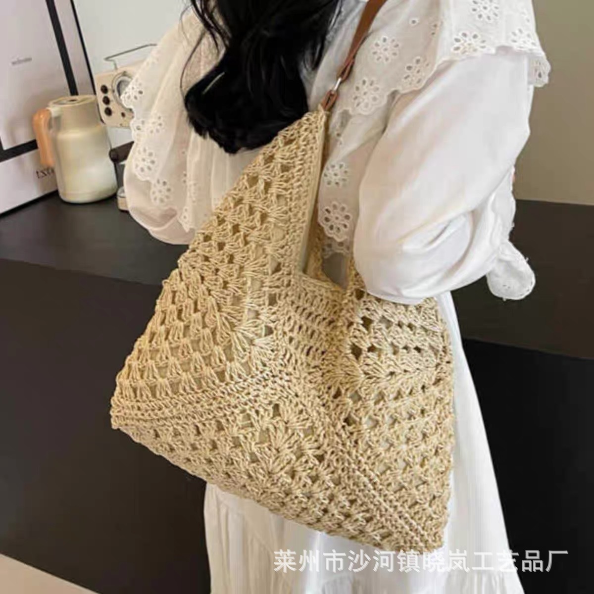 Fresh and sweet woven straw bag women's shoulder bag paper rope bag