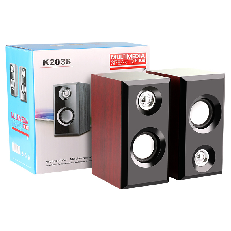 2036 computer wooden speaker USB notebook multimedia desktop wired small speaker 2.0 mini subwoofer