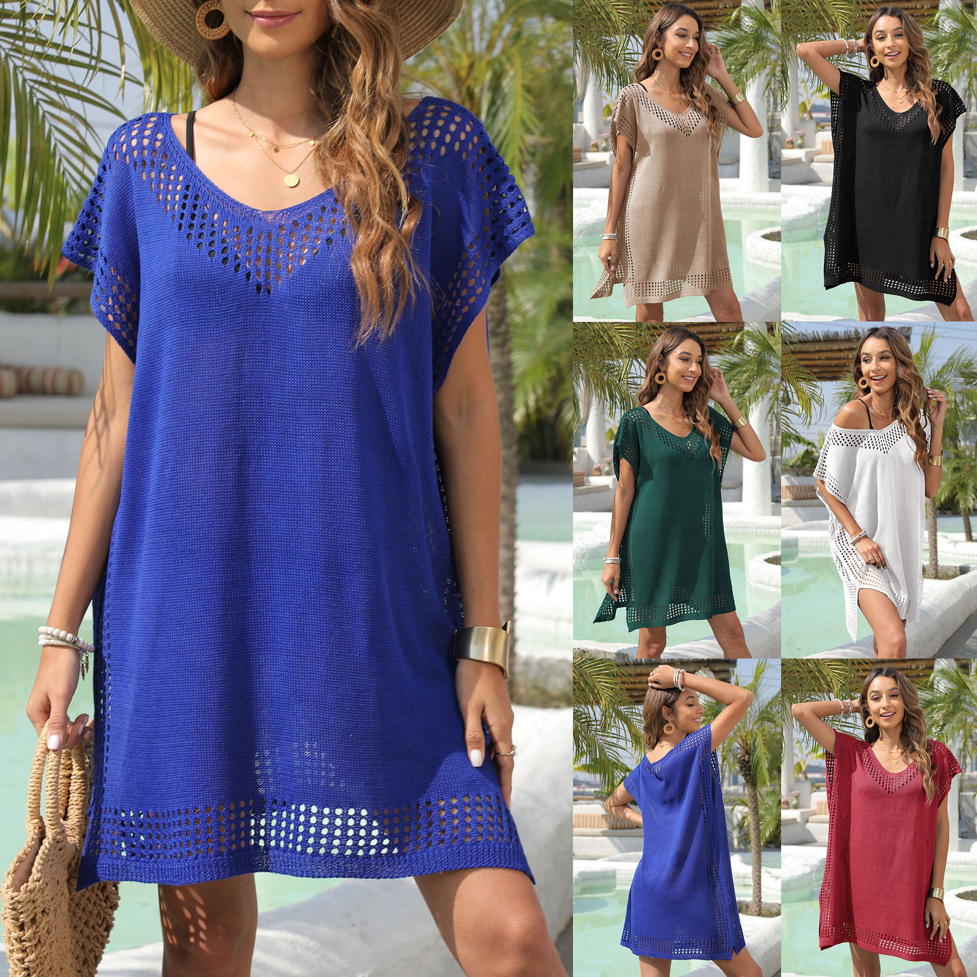 Cover-Up V-Neck Cutout Lace-Up Loose Women's Dress Beach Vacation Super Fairy Beach Skirt 720