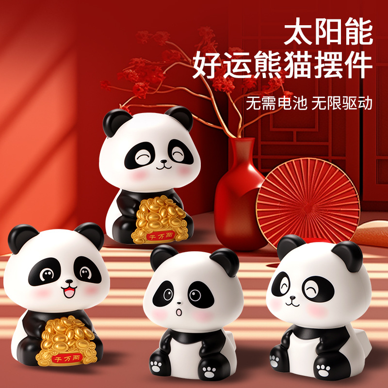 Solar Lucky Panda Ornament Cute Nodding Solar-Powered Small Ornament Fortune Lucky Small Ornament