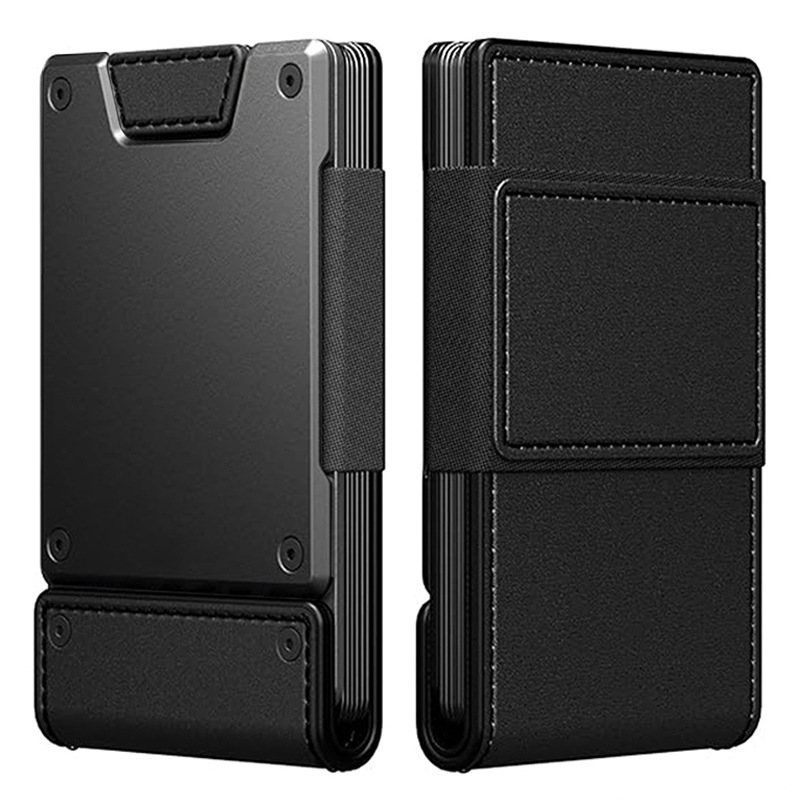 Metal Business Leather Card Holder Pull-out Aluminum Alloy RFID Anti-theft Card Sleeve Ultra-thin Card Clip