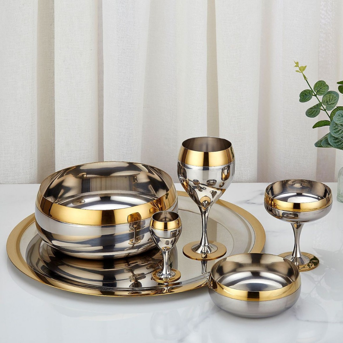 304 Stainless Steel Gold Rim Bowl Dish Cup Set Five-Star Hotel Supplies Bar Niche Whiskey Glass Set