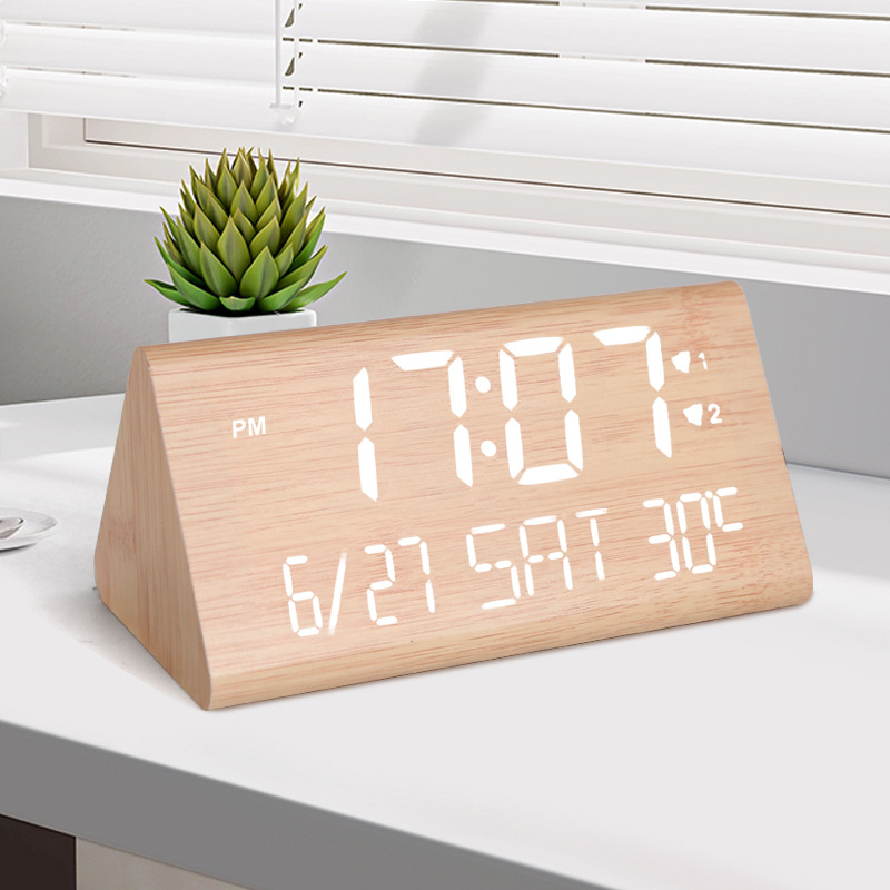LED Wooden Clock Digital Night Light Silent Digital Alarm Clock Perpetual Calendar Temperature Electronic Clock Multifunctional Clock