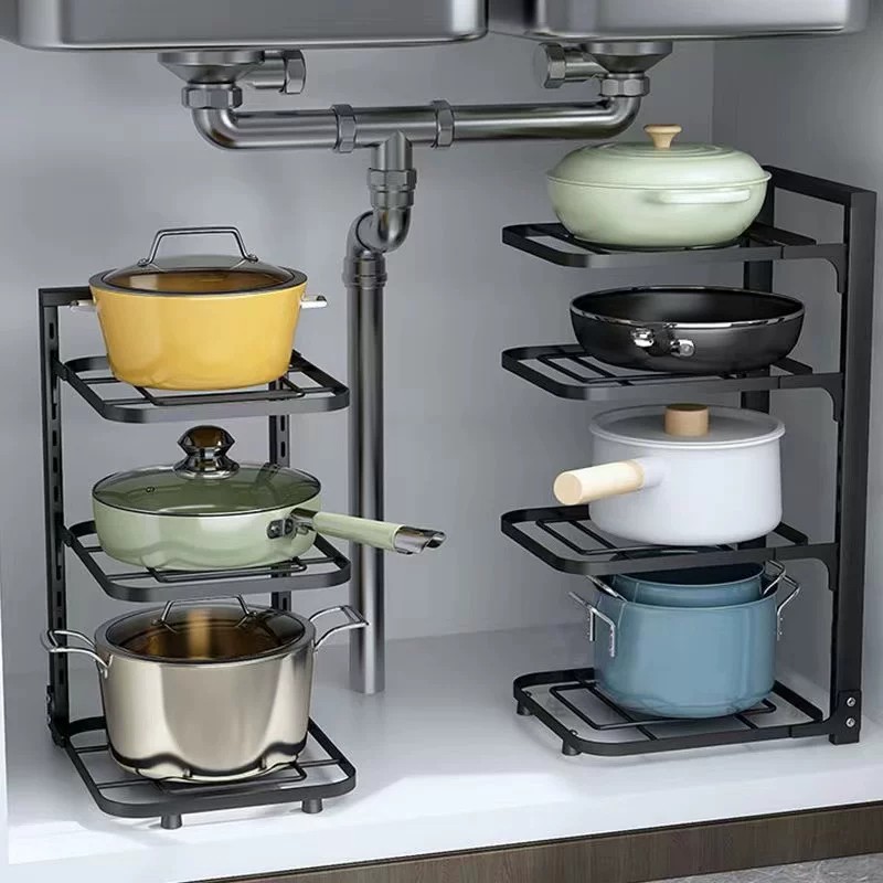 Pot rack stainless steel storage shelf for pots, multi-layer adjustable floor cabinet countertop
