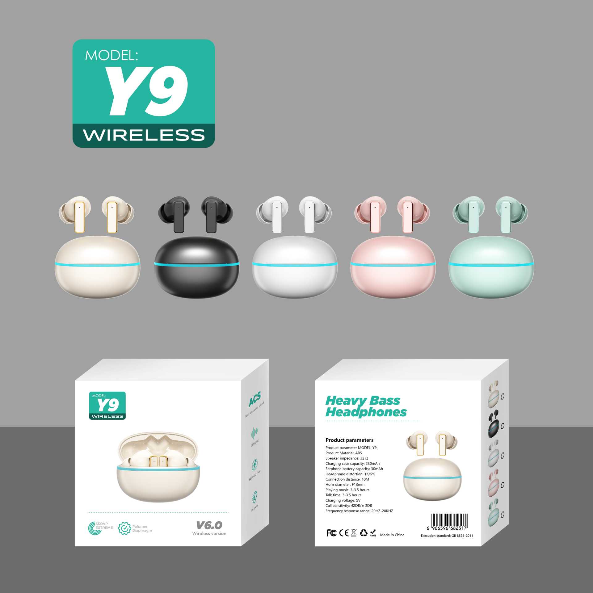 2026 New Bluetooth Wireless Earphone Short Handle Glowing Ring Ultra Long Battery Life with Hall Switch Open and Connect