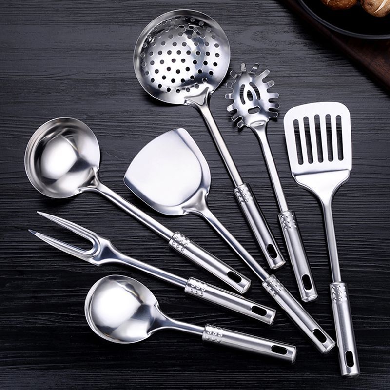 Stainless Steel Nine-Bead Handle Kitchen Utensil Cooking Stir-fry Spatula Home Use Pan Frying Spatula Soup Spoon Large Skimmer Gift Set