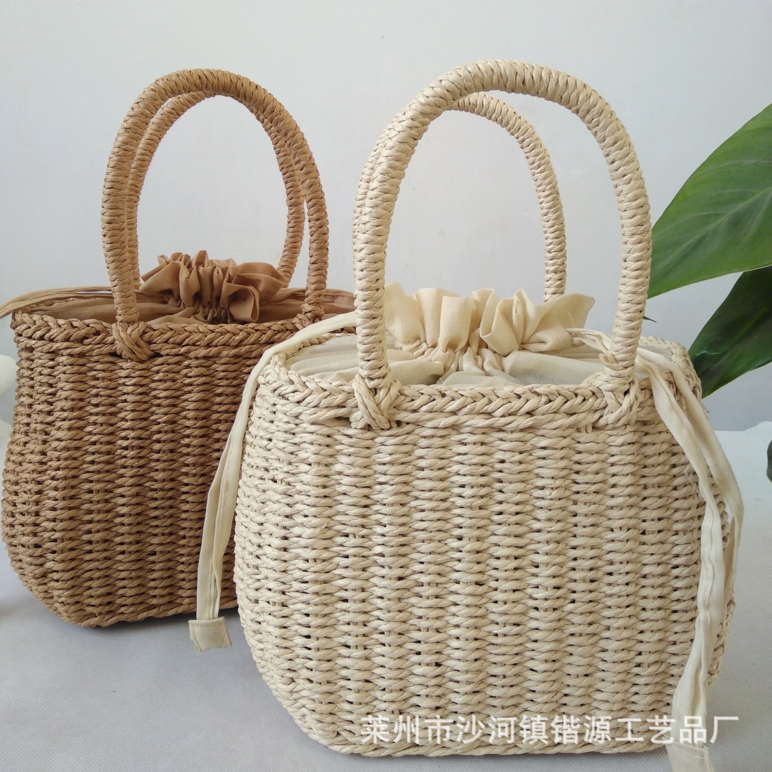 2026 drawstring handbag beach bag handmade straw woven bag women's summer woven bag handbag lightweight