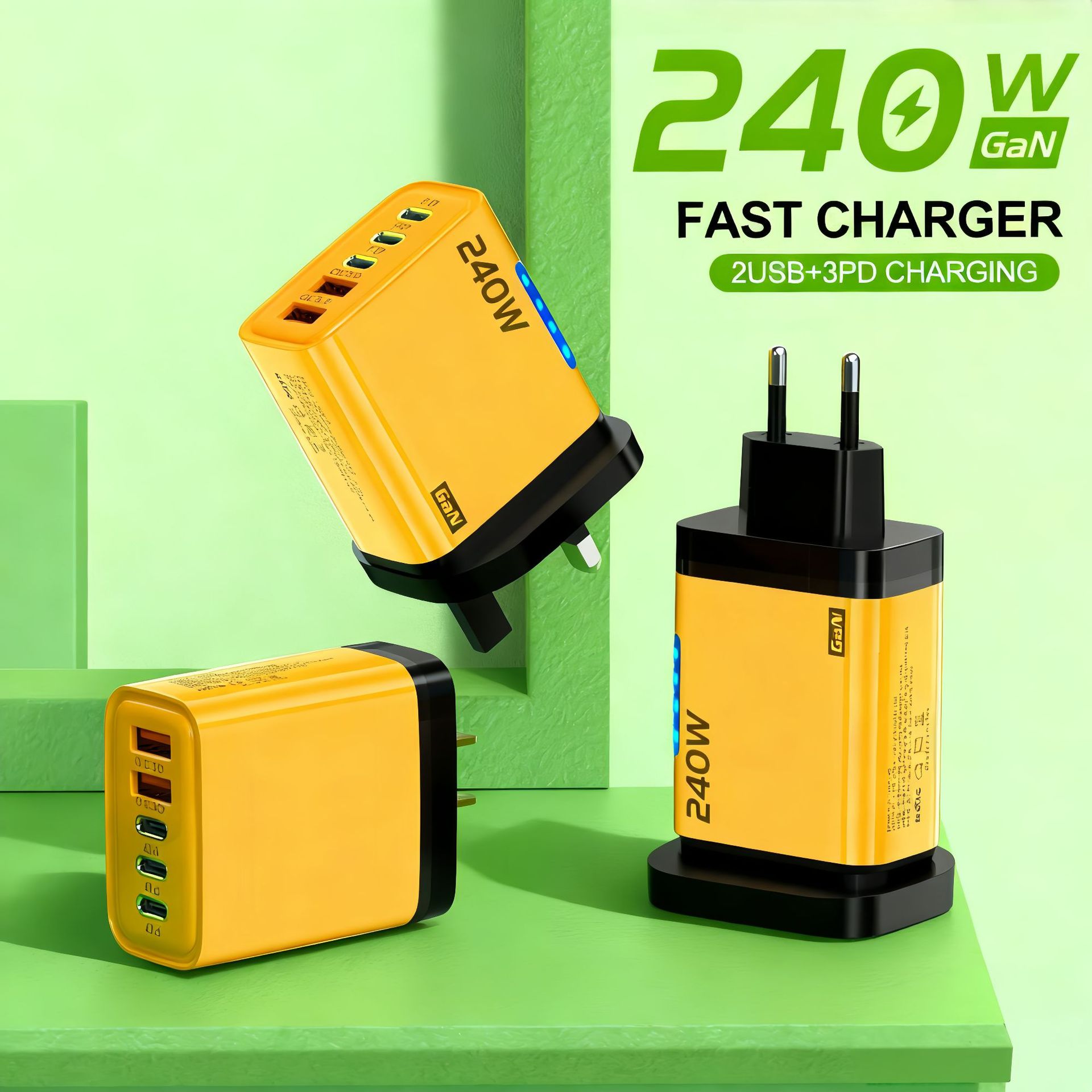 CE certified 240W GaN multi-port charger LED digital display FBA