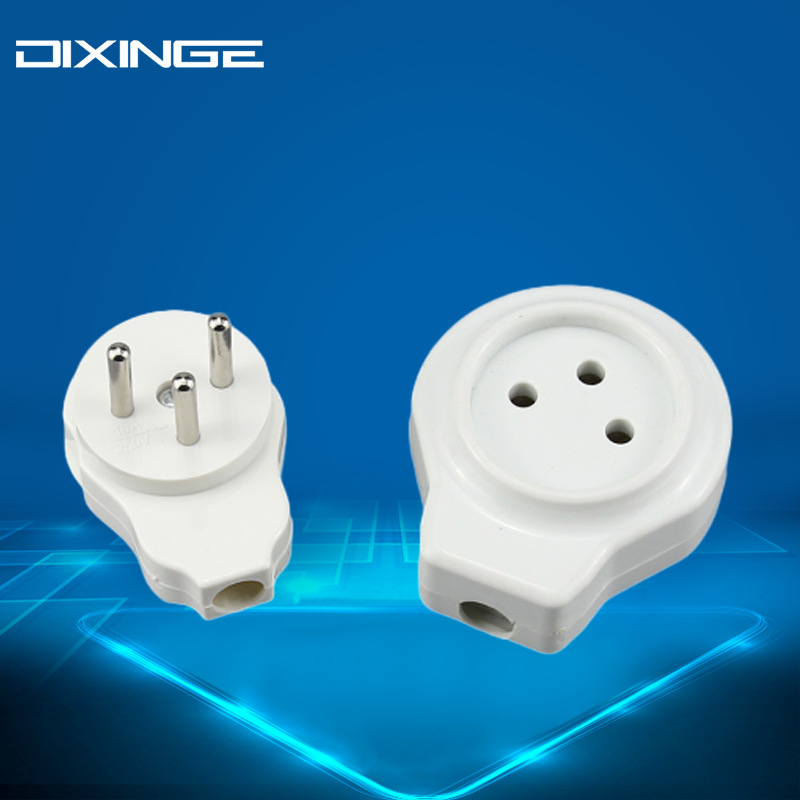 Israeli plug white 16A standard Israeli assembled cylindrical male-female mating three-pole power plug