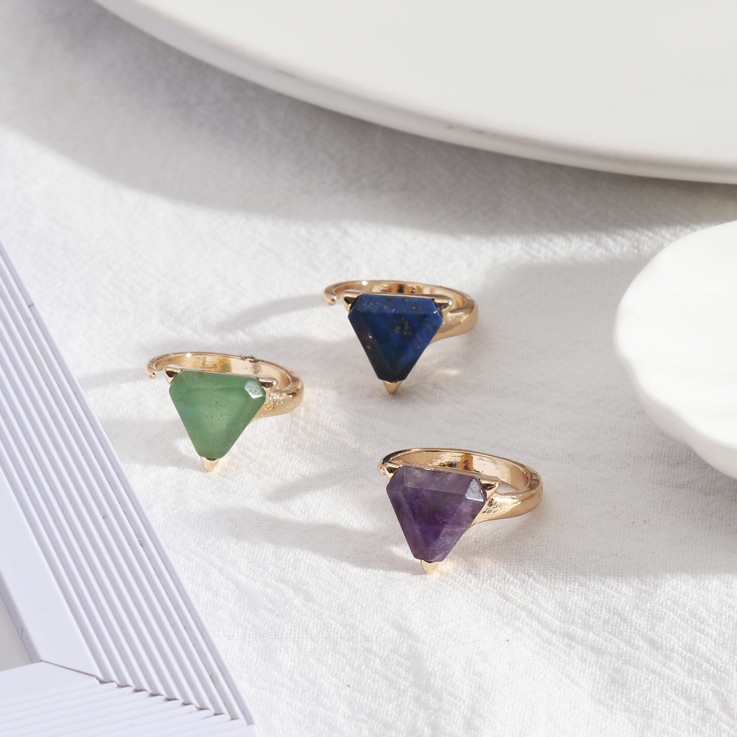 Design Development Accessories Natural Amethyst, Lapis Lazuli Inlaid Exquisite Open Ring
