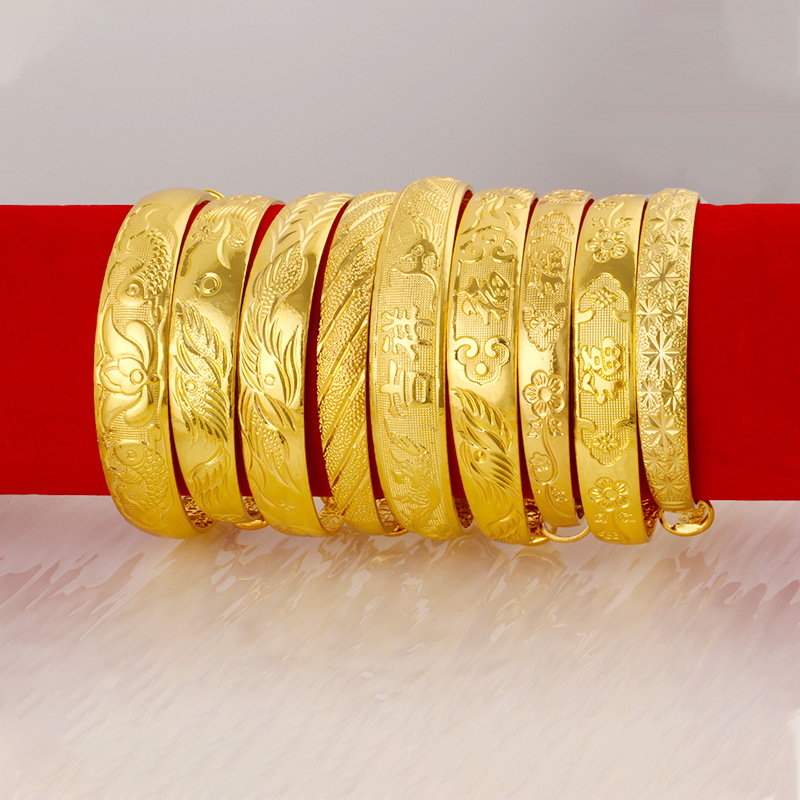 Gold-plated bracelet women 18K imitation gold push-pull bracelet dragon phoenix blessing phoenix tail street vendor ten yuan style