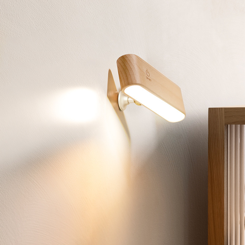 Nordic solid wood LED small desk lamp modern minimalist bedroom student dormitory no-drilling wall lamp no-wiring bedside lamp