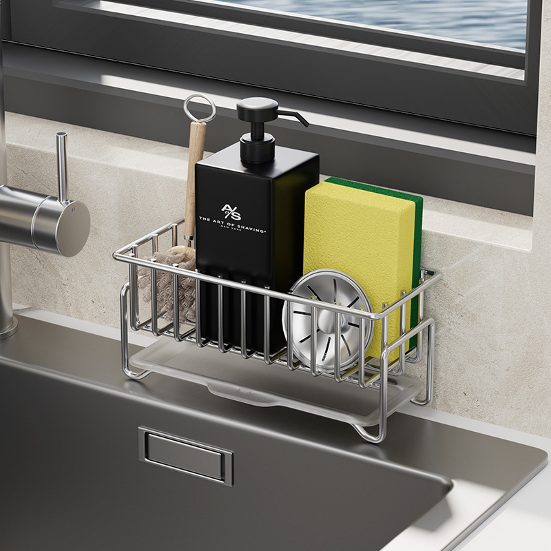 Sink sponge rack hand soap storage basket drain rack kitchen supplies multi-functional counter storage rack