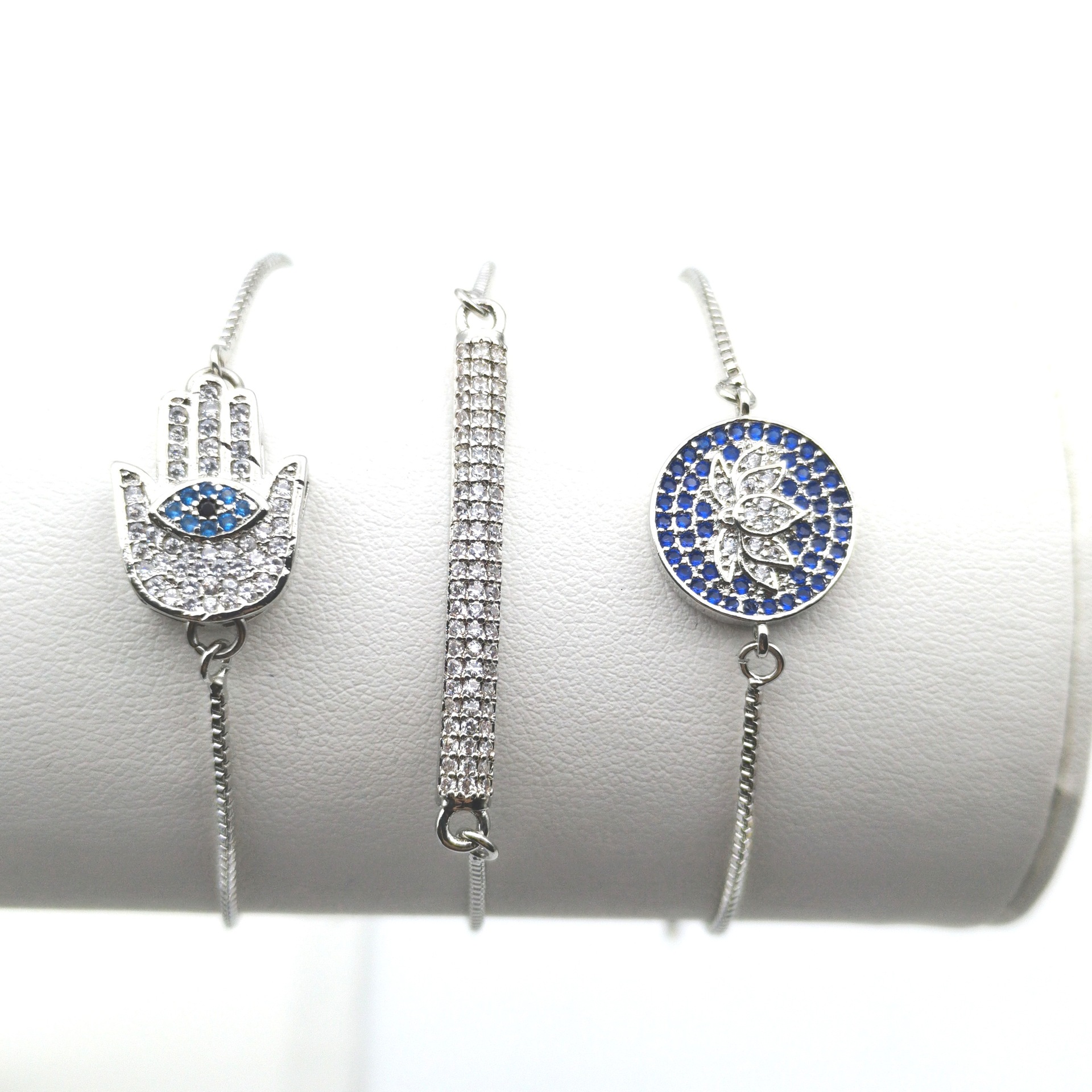 Hand long lotus zircon bracelet simple women adjustable silver jewelry
