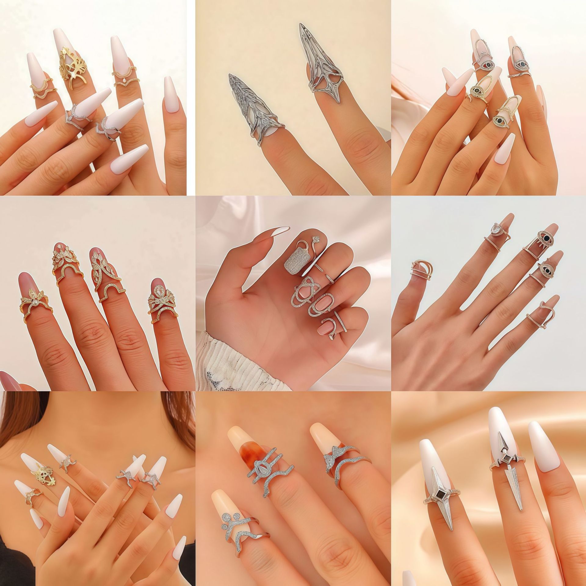 Geometric Diamond Inlay Open Finger Ring for Women Exquisite Manicure Ring