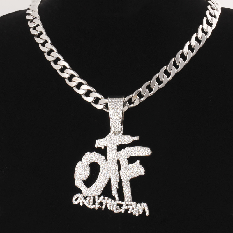 Hip-hop full diamond spliced letter OFF pendant necklace punk rap Cuban jewelry