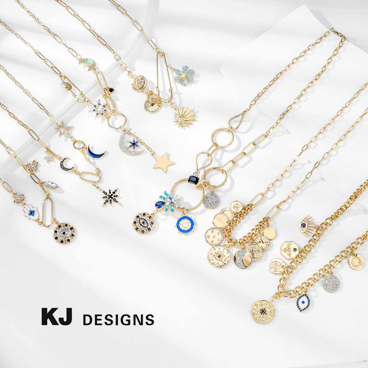 Kenjie mysticism coin rhinestone embossed small pendant bib necklace for women neck accessory