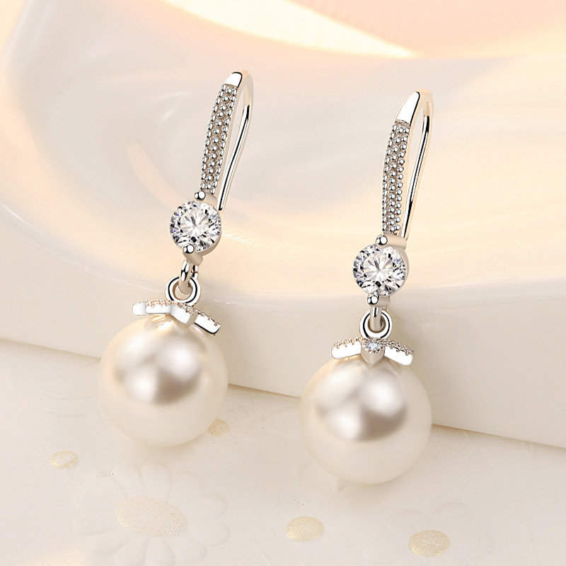 Pearl earrings for women, earrings, earrings, white copper silver-plated 2019 new style earrings