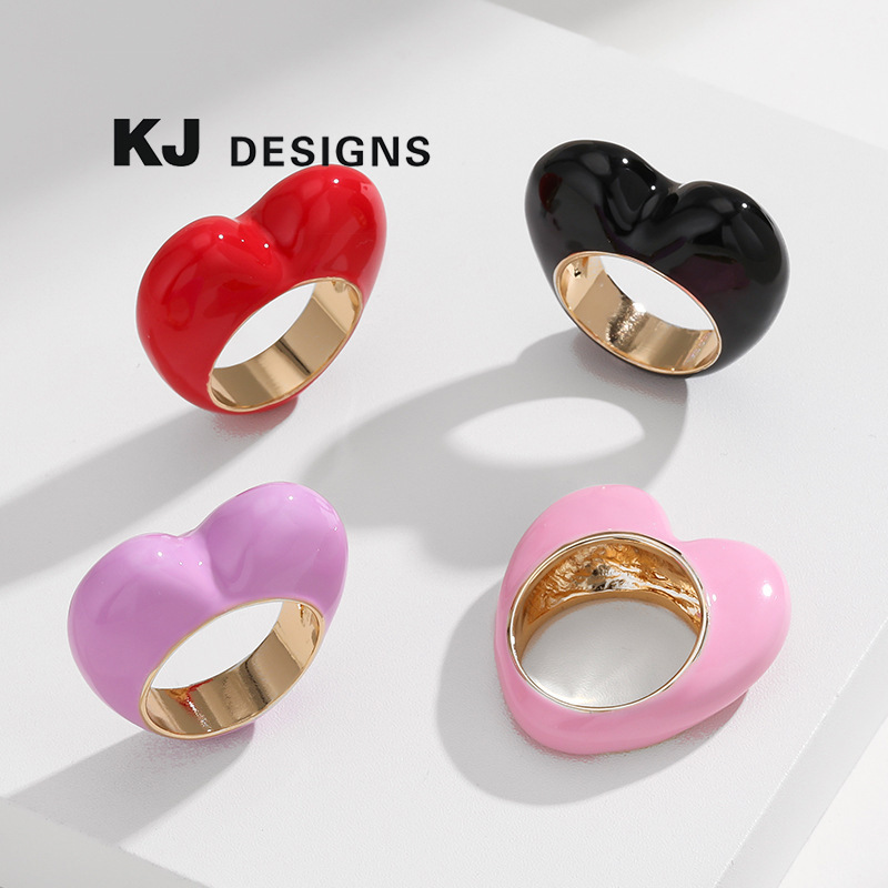 Kenjie Valentine's Day heart-shaped enamel ring original design colorful three-dimensional enamel ring
