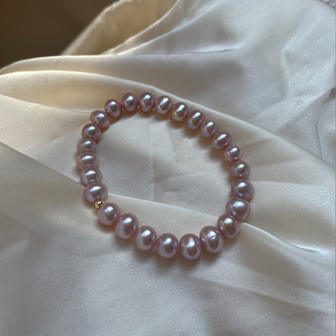Romantic light purple natural pearl bracelet for women elastic stretch thread 925 silver plated 18k gold beads