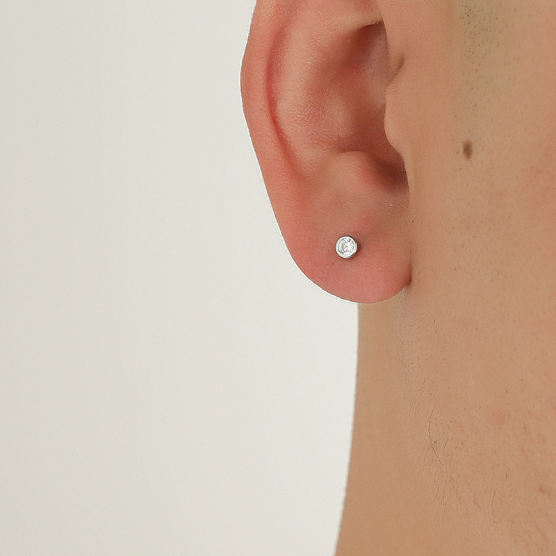 925 silver needle zirconium round bead threaded earring for men single ear bone nail simple ear decoration