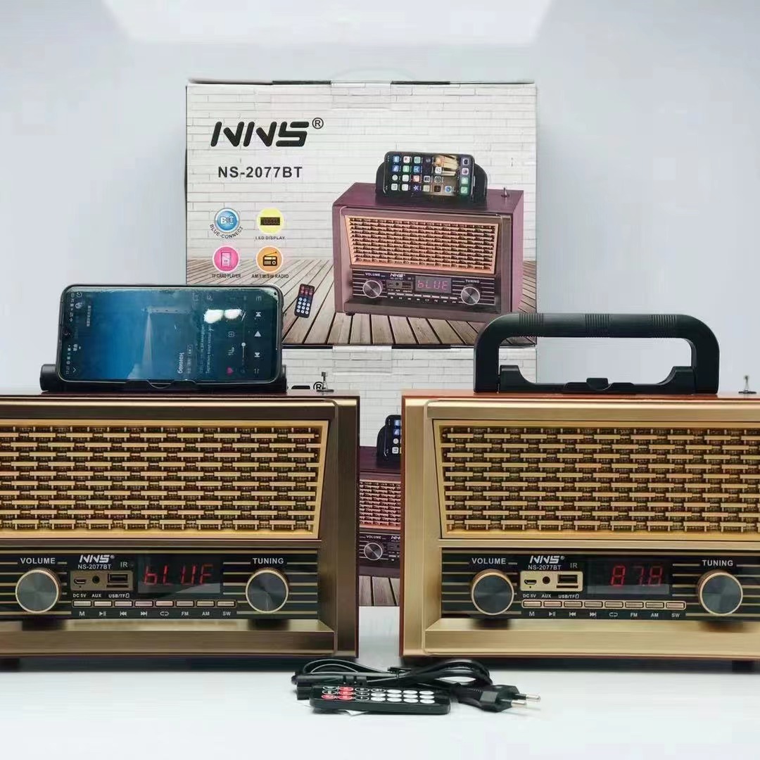 New NS-2076BT Bluetooth Speaker Portable Loud Old Man Nostalgic Wooden Full Band Radio