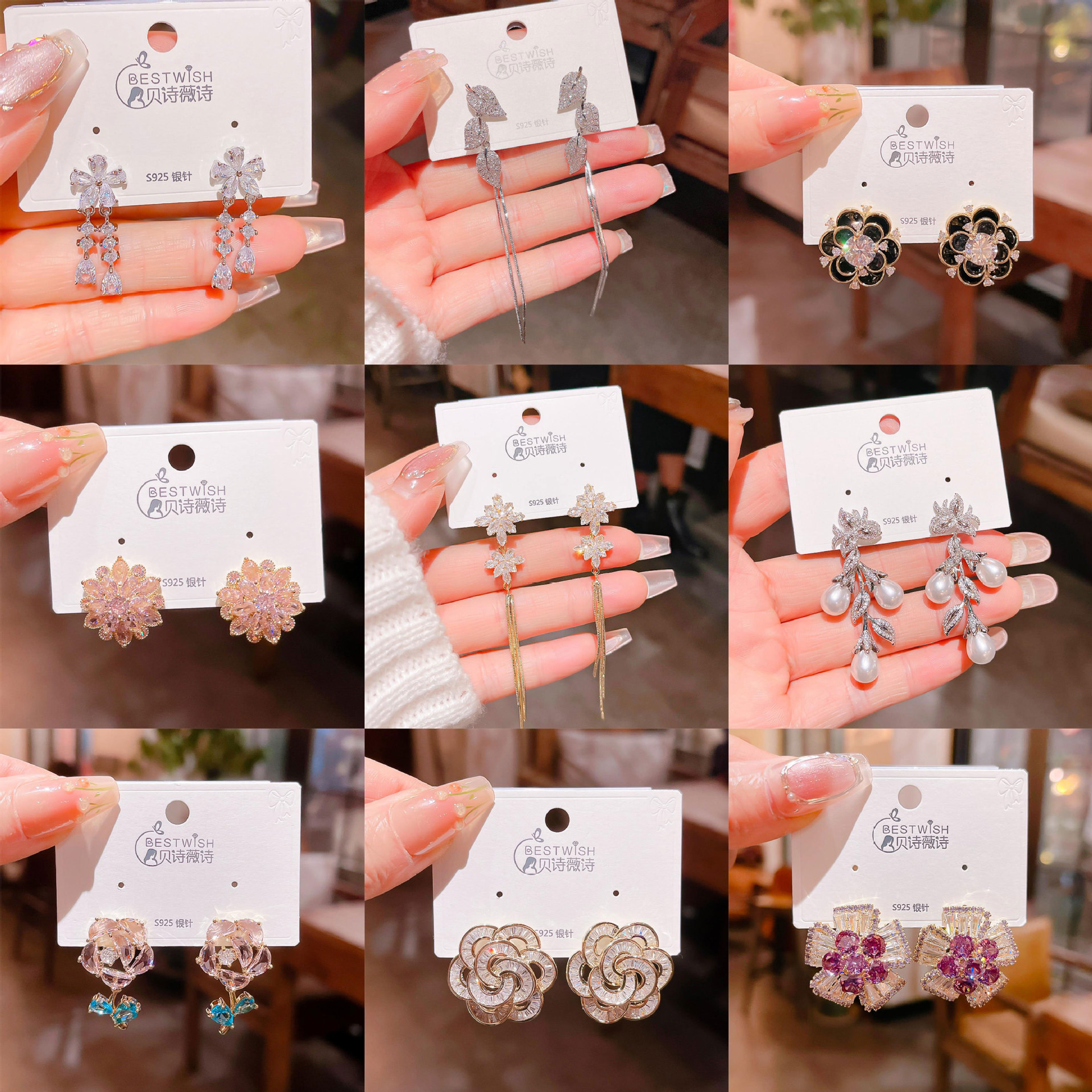 2026 flower collection real gold electroplated quality sweet zircon earrings, women's wind earring accessories