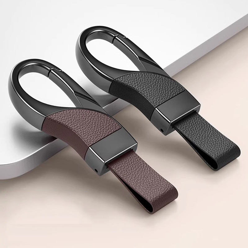 Car Keychain Men Metal Leather Pendant Spring Anti-Loss Lock Keychain Pendant Custom