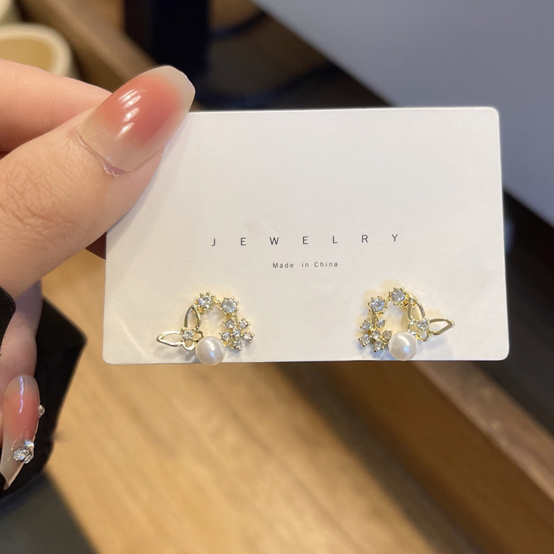 S925 silver needle sweet rhinestone ear studs summer butterfly earrings ear accessories 5387