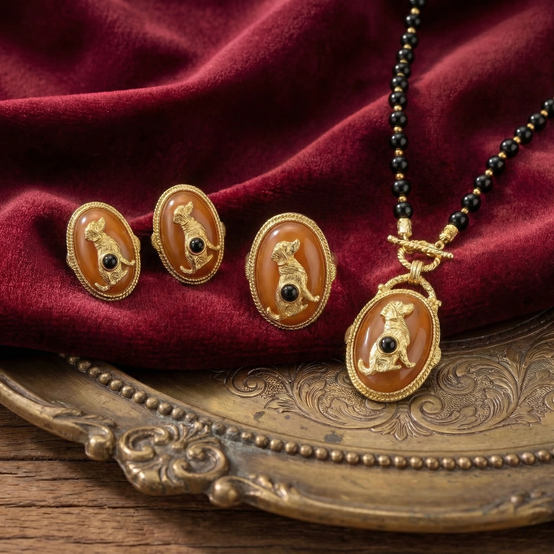Qingdao vintage palace style twelve zodiac earring necklace ring set accessories women