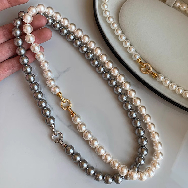 Natural deep sea shell pearl necklace women's small collarbone chain beads