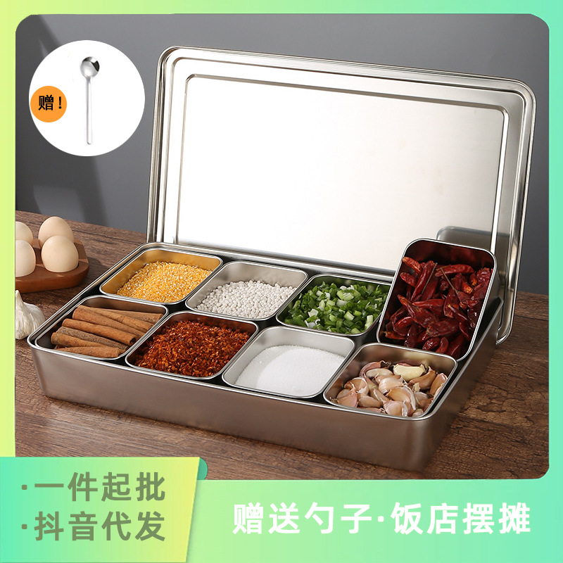 Seasoning box kitchen with spoon, ice powder stall tool seasoning box set combination stall seasoning storage box