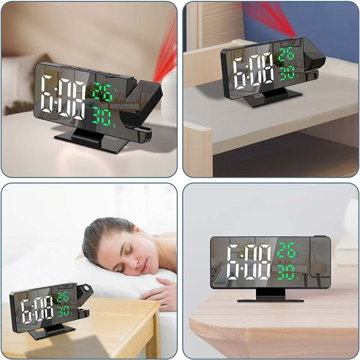 High-Definition Mirror Projection Clock Time Temperature Humidity Same Screen Display LED Large Screen Bedroom Bedside Multifunctional Glow Clock