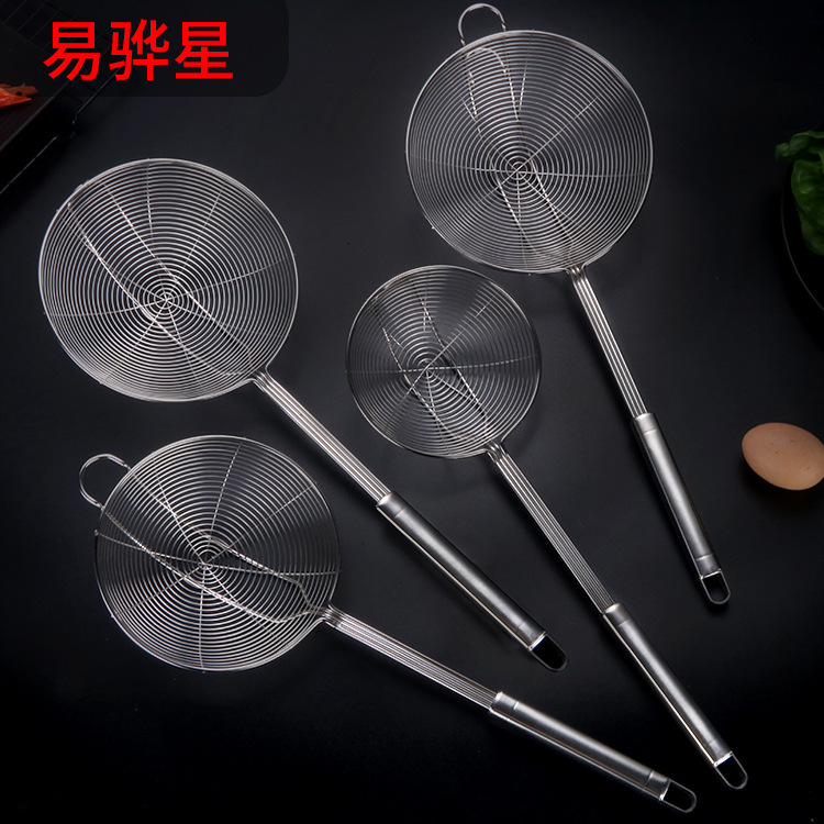Stainless steel strainer kitchen restaurant frying large mesh strainer thickened four-wire household line strainer hot pot filter skimmer ladle