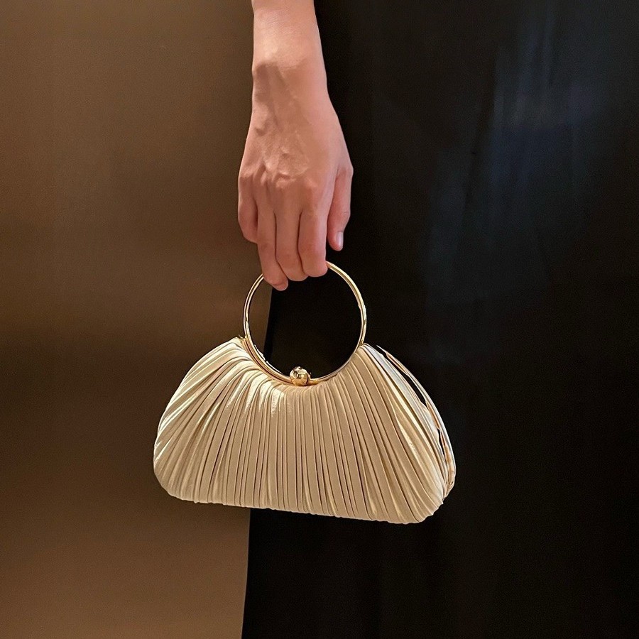 New Pleated Evening Bag Women's Handbag Celebrity Banquet Clutch Dress Bag Ring Handbag