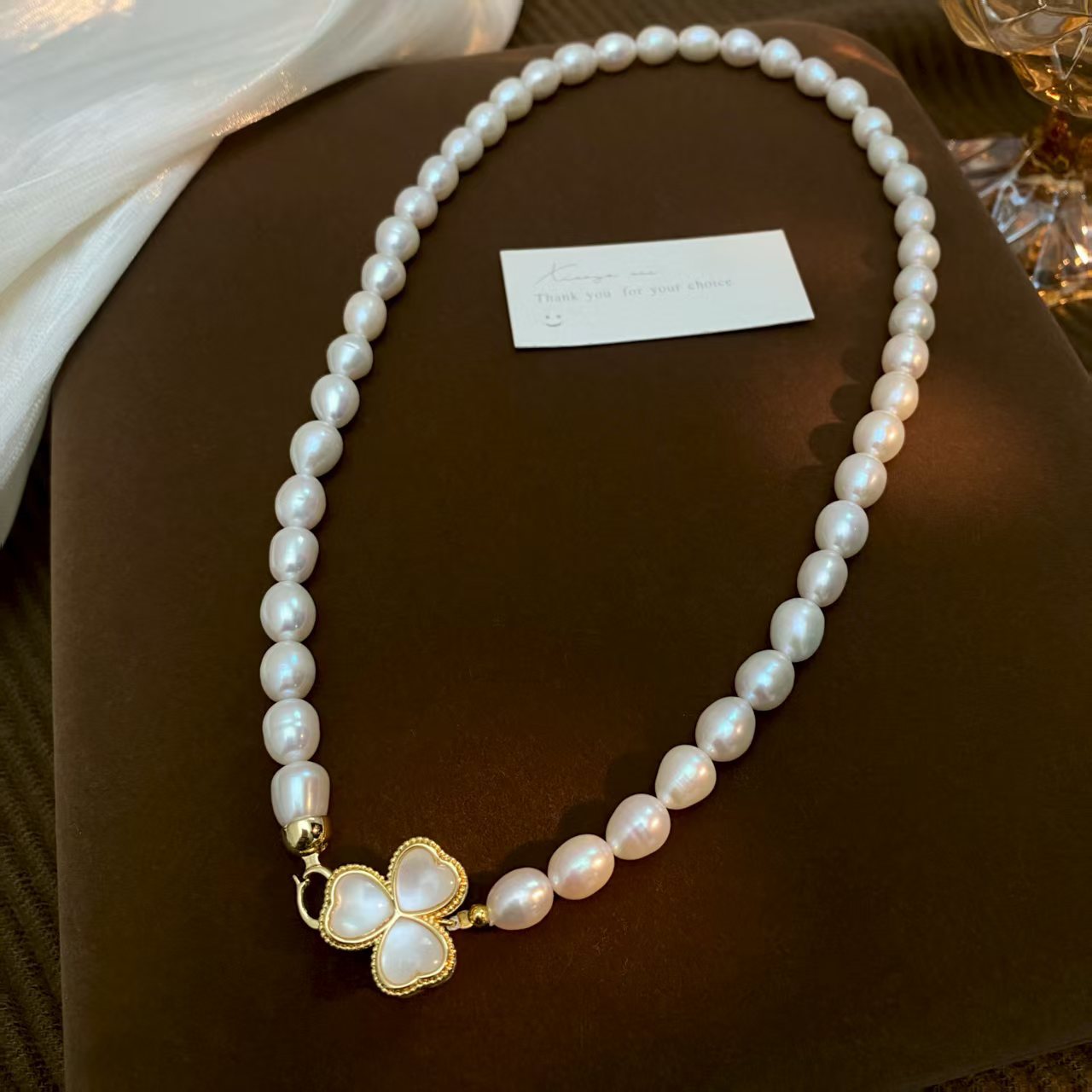 8-9mm large-size natural freshwater pearl clover necklace for women, collarbone chain, neck chain