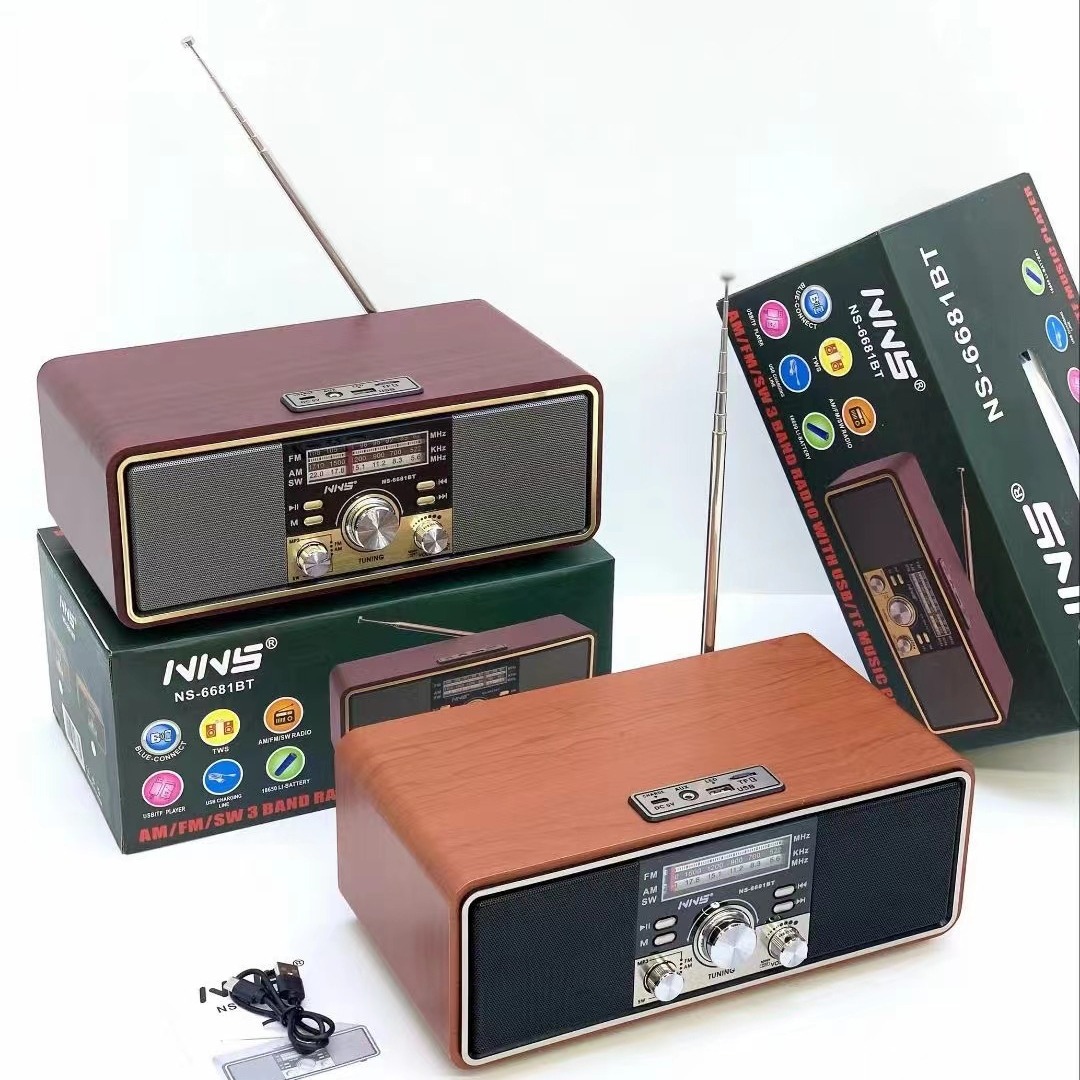 New product NS-6681 wooden Bluetooth speaker home dual speaker card radio heavy bass audio
