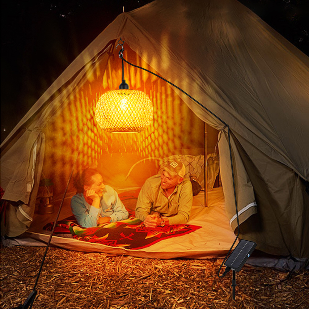 2025 new solar bamboo woven light outdoor garden Chinese style small lantern rattan woven light garden decoration hanging light