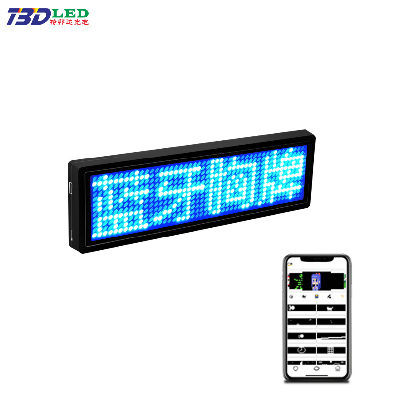 Red Four-Character LED Name Tag Display; Illuminated LED Employee ID Badge for Designated Drivers; Scrolling Text LED Name Tag