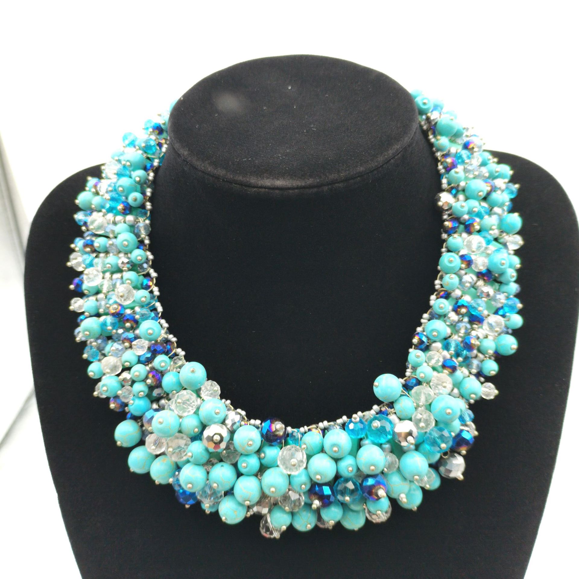 Bohemian multi-layer turquoise crystal collarbone chain necklace