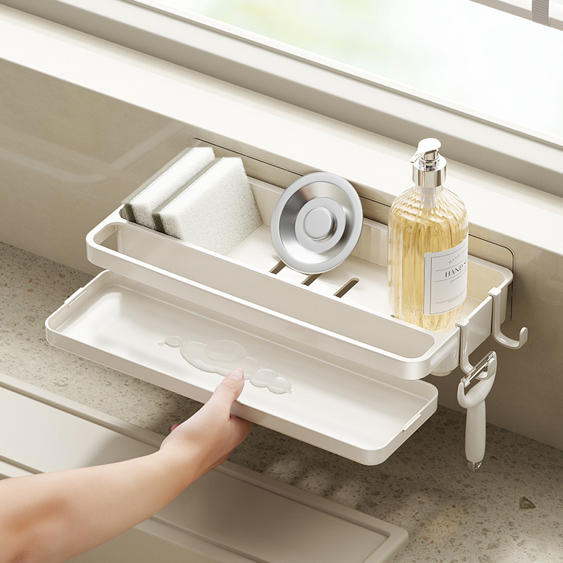 New Kitchen Storage Rack Punch-Free Sink Sponge Dishwashing Wall-Mounted Household Storage Dish Rack Drying Rack