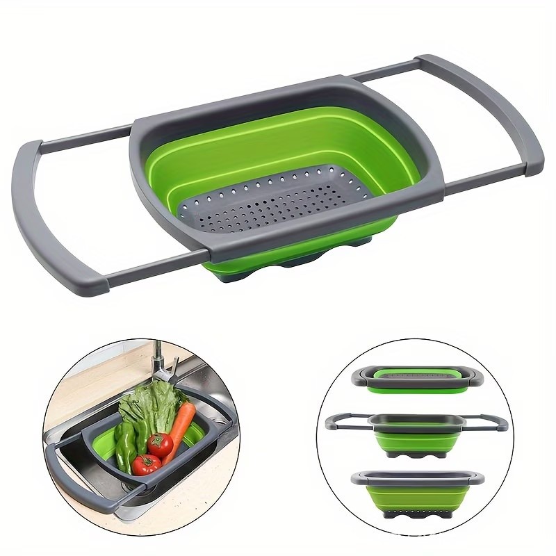 Foldable cutting board, expandable drain basket, square vegetable washing basket, household fruit basket, kitchen tool