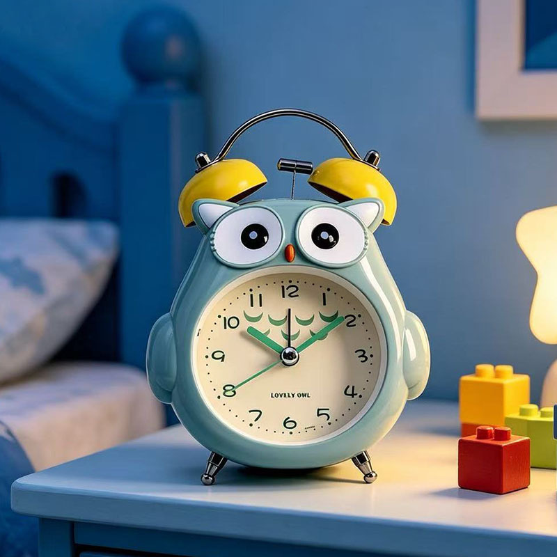 Loud Ring Metal Mini Alarm Clock, Cartoon Student Children's Special, Night Light Silent Bedside Owl