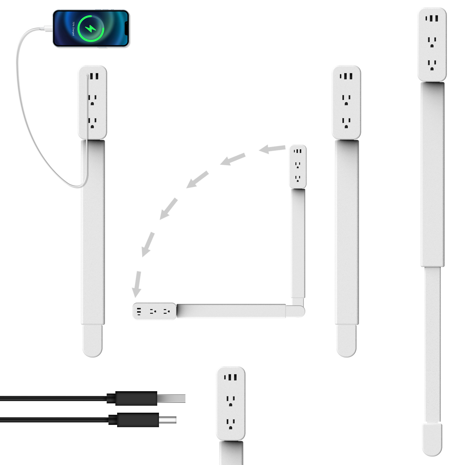 New retractable extension power socket, power socket extender with 180° rotating socket